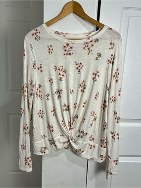 SO Long Sleeve Floral Knit Top Front Twist Detail COTTAGECORE  Romantic Size L